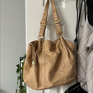 Caramel Leather Shoulder Bag with Gold Hardware